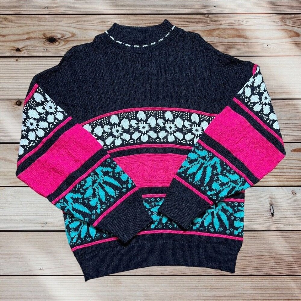 American Pride Flower Sweater Size‎ Medium Colorful Classic Party Career Fun